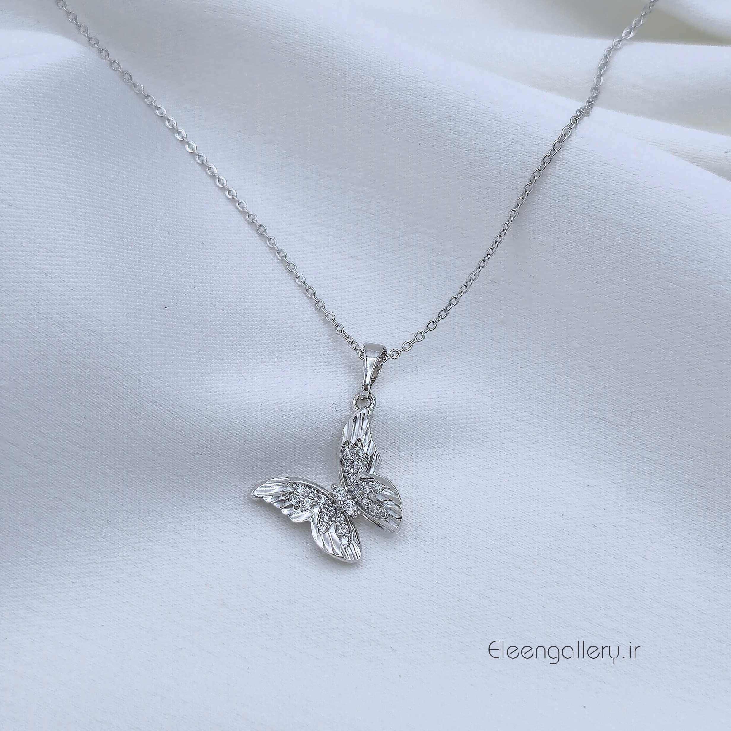 پلاک گردنبند سیلور ژوپینگ طرح پروانه کد-2323