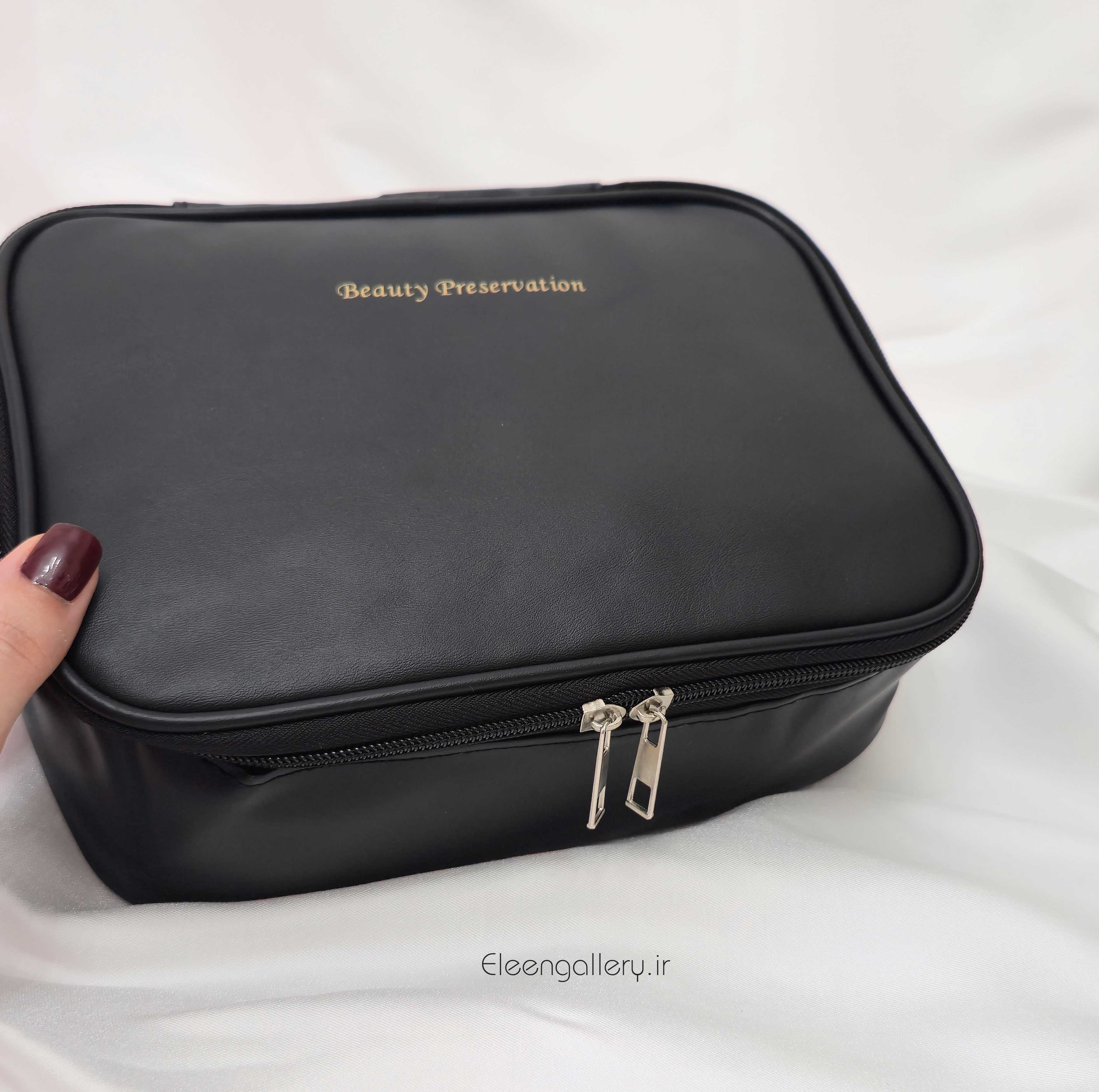 کیف لوازم آرایش چرم مصنوعی مستطیل مشکی