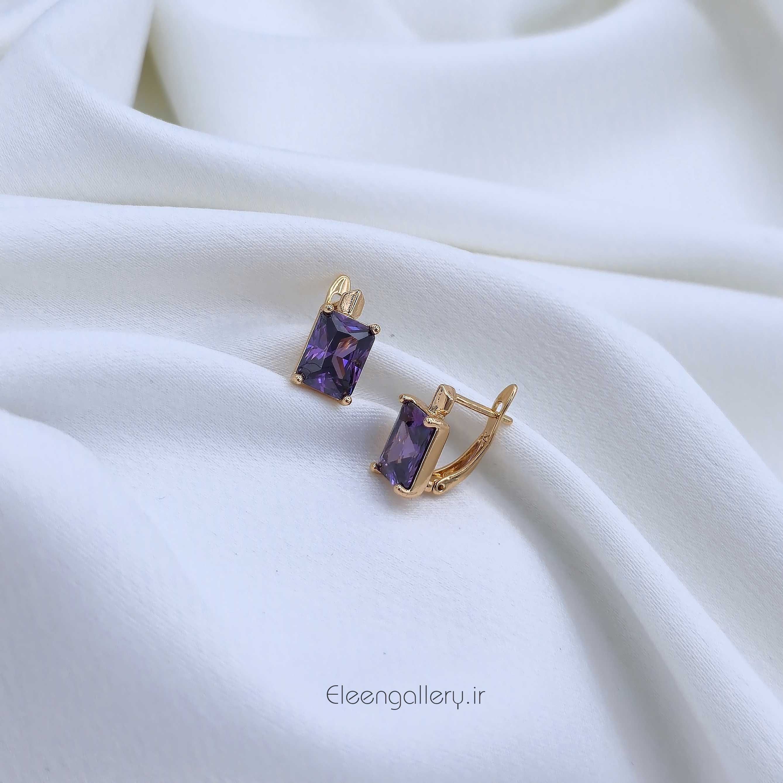 گوشواره نگین بنفش ژوپینگ کد-2344