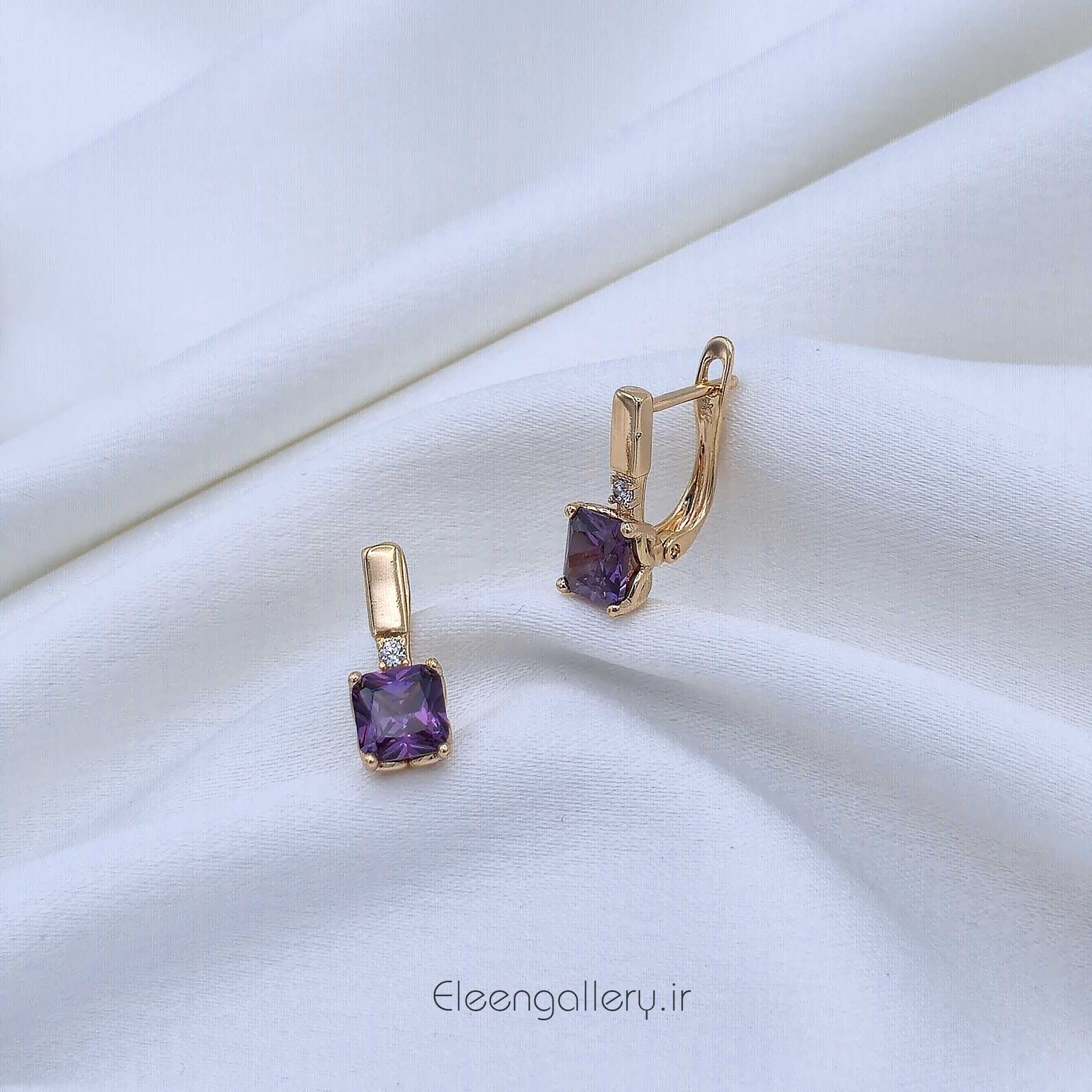 گوشواره نگین بنفش ژوپینگ کد-2341